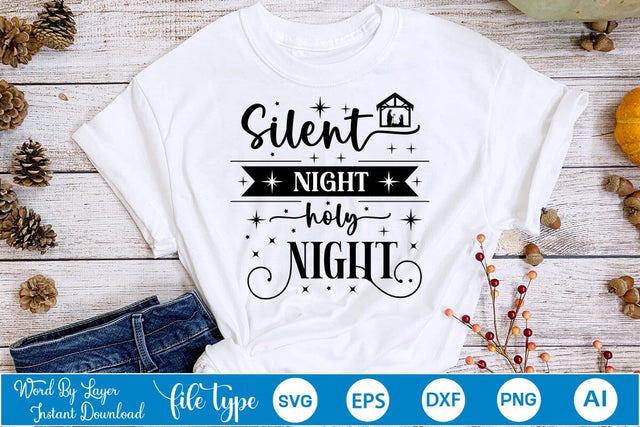 Silent Night Holy Night SVG Design, Nativity Christmas SVG Design, Arabesque SVG Design SVGs,Quotes and Sayings,Food & Drink,On Sale, Print & Cut SVG DesignPlante 503 
