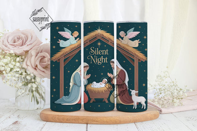 Silent Night Nativity 20oz Tumbler Wrap Sublimation sassyprint 