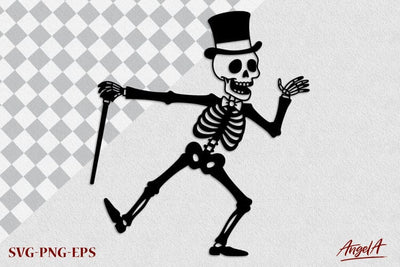 Silhouette of dancing skeleton with top hat SVG Halloween SVG Angelina Semenova 