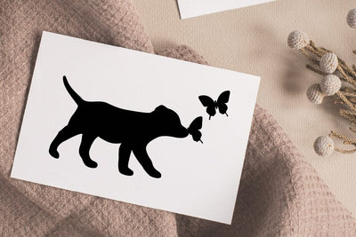 Silhouette of Puppy With Butterflies SVG RFCreative 