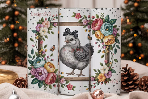 Silkie Chick & Flowers 20oz Tumbler Wrap Sublimation DesignSVG 