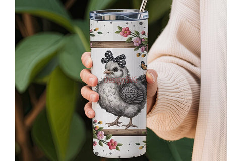 Silkie Chick & Flowers 20oz Tumbler Wrap Sublimation DesignSVG 