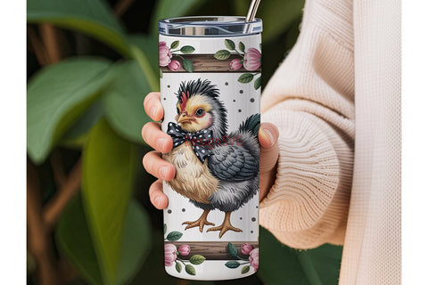 Silkie Chick & Flowers 20oz Tumbler Wrap Sublimation DesignSVG 