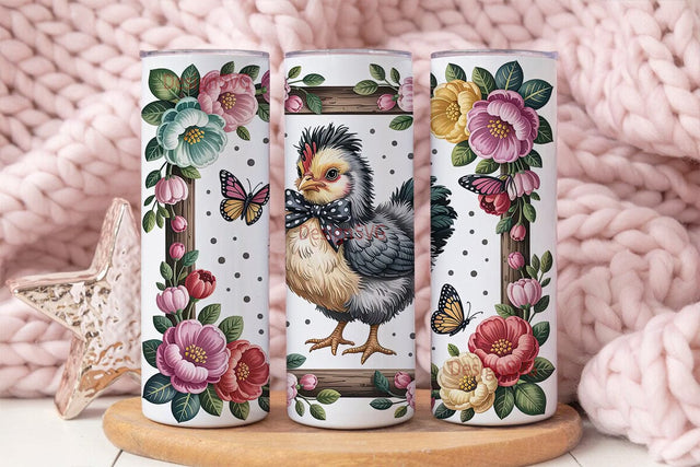 Silkie Chick & Flowers 20oz Tumbler Wrap Sublimation DesignSVG 