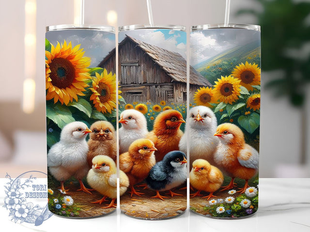 Silkie Chicken Tumbler, Country Chicken Design, Sunflower Tumbler Wrap, 20oz Skinny Tumbler, Sublimation PNG, Chicken Coop Decor, Farmhouse Drinkware Sublimation ToriDesigns 