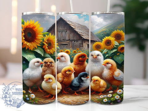 Silkie Chicken Tumbler, Country Chicken Design, Sunflower Tumbler Wrap, 20oz Skinny Tumbler, Sublimation PNG, Chicken Coop Decor, Farmhouse Drinkware Sublimation ToriDesigns 
