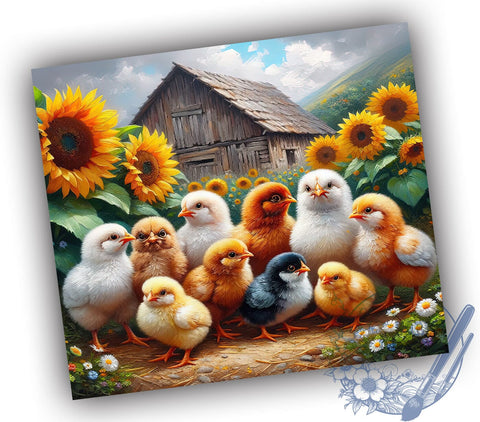 Silkie Chicken Tumbler, Country Chicken Design, Sunflower Tumbler Wrap, 20oz Skinny Tumbler, Sublimation PNG, Chicken Coop Decor, Farmhouse Drinkware Sublimation ToriDesigns 