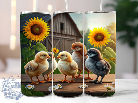 Silkie Chicken Tumbler, Country Chicken Design, Sunflower Tumbler Wrap, 20oz Skinny Tumbler, Sublimation PNG, Chicken Coop Decor, Farmhouse Drinkware Sublimation ToriDesigns 