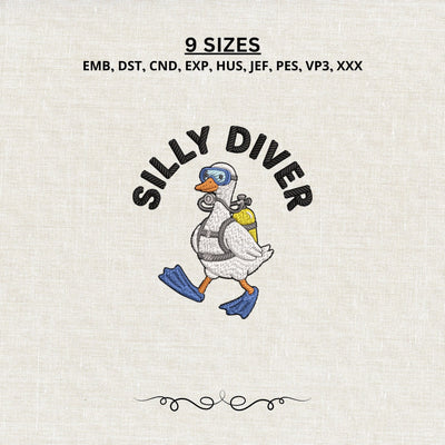 Silly Diver Duck Machine Embroidery Design Funny Scuba Duck PES DST Stitch Files Pattern Embroidery/Applique DESIGNS PatternFeed8 