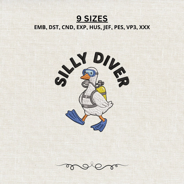 Silly Diver Duck Machine Embroidery Design Funny Scuba Duck PES DST Stitch Files Pattern Embroidery/Applique DESIGNS PatternFeed8 