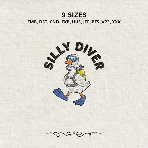 Silly Diver Duck Machine Embroidery Design Funny Scuba Duck PES DST Stitch Files Pattern Embroidery/Applique DESIGNS PatternFeed8 
