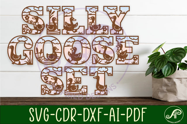 Silly Goose alphabet letters laser cut files SVG - digital download 52 letter options Geese themed name sign SVG APInspireddesigns 