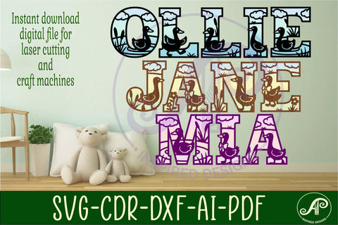Silly Goose alphabet letters laser cut files SVG - digital download 52 letter options Geese themed name sign SVG APInspireddesigns 