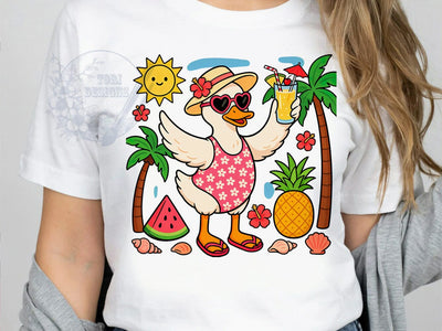 Silly Goose Summer T-Shirt PNG, Summer Duck, Heart Sunglasses, Cartoon Animal, Sublimation PNG, Funny Bird, Whimsical Apparel Sublimation ToriDesigns 