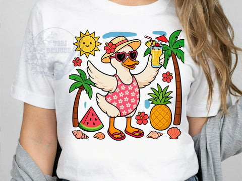Silly Goose Summer T-Shirt PNG, Summer Duck, Heart Sunglasses, Cartoon Animal, Sublimation PNG, Funny Bird, Whimsical Apparel Sublimation ToriDesigns 