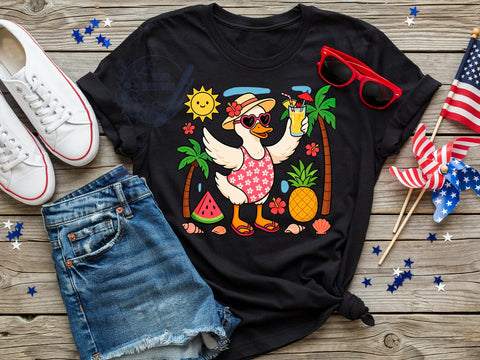 Silly Goose Summer T-Shirt PNG, Summer Duck, Heart Sunglasses, Cartoon Animal, Sublimation PNG, Funny Bird, Whimsical Apparel Sublimation ToriDesigns 