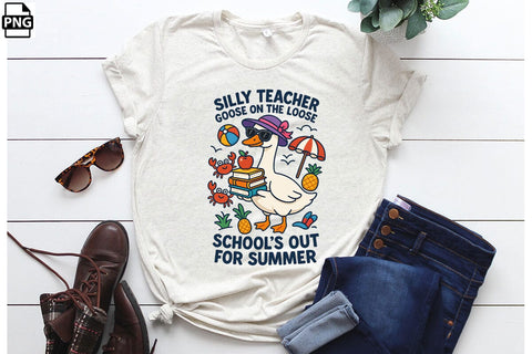 Silly Teacher Goose On The Loose School's Out for Summer PNG Printable File Sublimation Creativedesigntee 