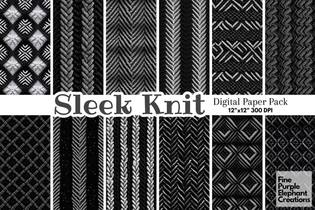 Silver Black Knit Fabric Texture Sublimation Digital Pattern Fine Purple Elephant Creations 