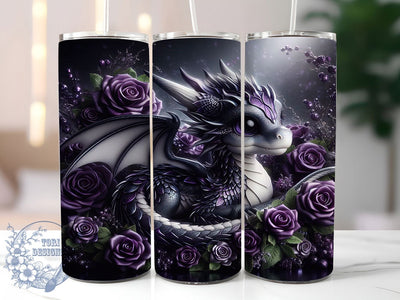 Silver Dragon Purple Rose Tumbler, Purple Roses, Fantasy Theme, Mystical Art, Elegant Design, Whimsical Style, 20Oz Tumbler Sublimation ToriDesigns 