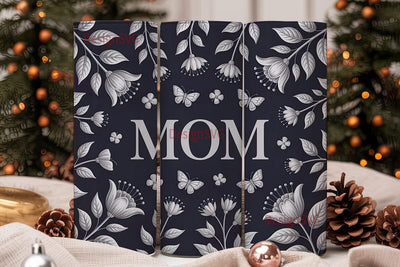 Silver Floral Mom 20oz Tumbler Wrap Sublimation DesignSVG 