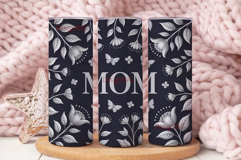 Silver Floral Mom 20oz Tumbler Wrap Sublimation DesignSVG 