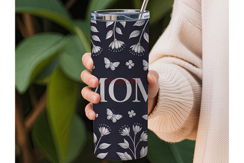 Silver Floral Mom 20oz Tumbler Wrap Sublimation DesignSVG 