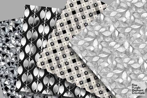 Silver Glam Digital Paper | Luxury Glitter Art Deco Digital Pattern Fine Purple Elephant Creations 
