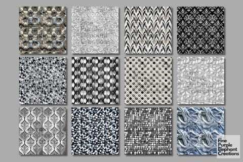 Silver Glam Digital Paper | Luxury Glitter Art Deco Digital Pattern Fine Purple Elephant Creations 