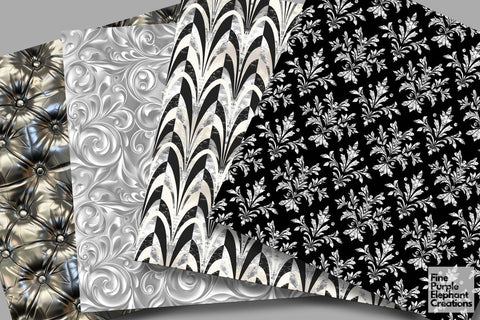 Silver Glam Digital Paper | Luxury Glitter Art Deco Digital Pattern Fine Purple Elephant Creations 