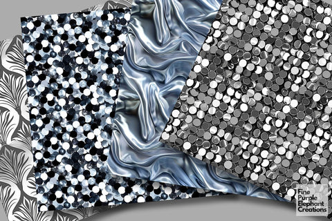 Silver Glam Digital Paper | Luxury Glitter Art Deco Digital Pattern Fine Purple Elephant Creations 