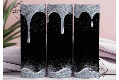 Silver Glitter Drips 20oz Tumbler Wrap Sublimation sassyprint 