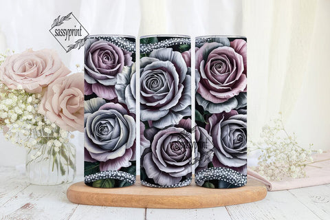 Silver Glitter Grayscale Rose 20oz Sublimation sassyprint 