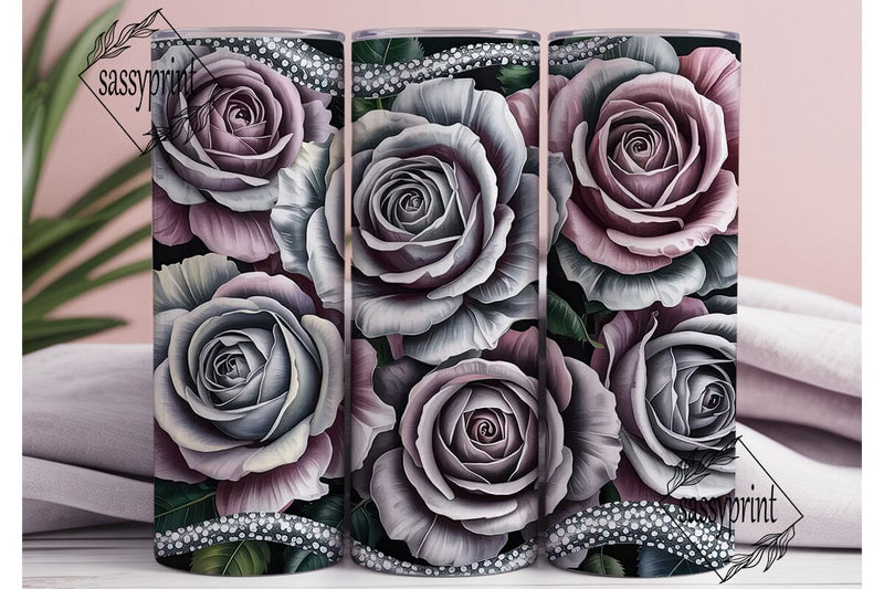 Silver Glitter Grayscale Rose 20oz Sublimation sassyprint 