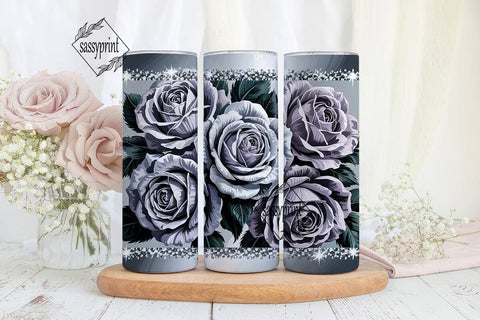 Silver Glitter Grayscale Rose 20oz Sublimation sassyprint 