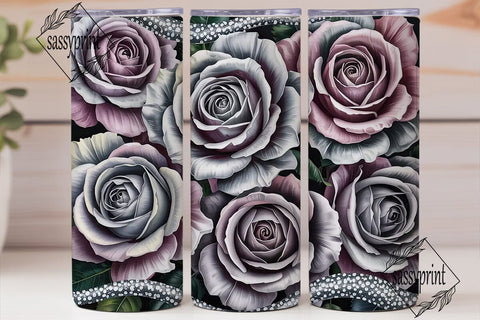 Silver Glitter Grayscale Rose 20oz Sublimation sassyprint 