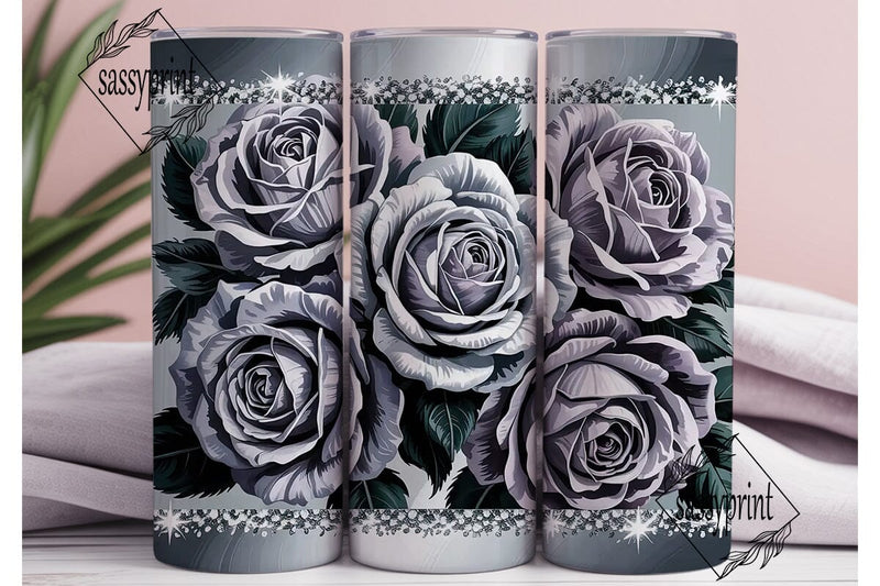 Silver Glitter Grayscale Rose 20oz Sublimation sassyprint 