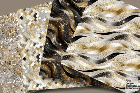 Silver Gold Glitter Metallic Paper Digital Pattern Fine Purple Elephant Creations 