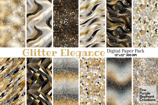 Silver Gold Glitter Metallic Paper Digital Pattern Fine Purple Elephant Creations 