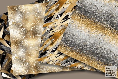 Silver Gold Glitter Metallic Paper Digital Pattern Fine Purple Elephant Creations 