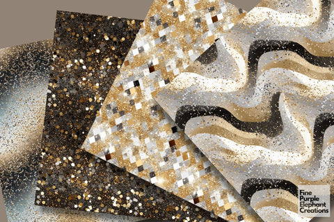 Silver Gold Glitter Metallic Paper Digital Pattern Fine Purple Elephant Creations 