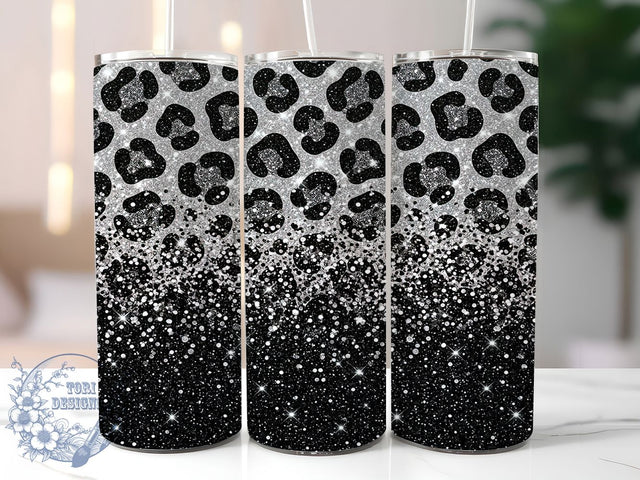 Silver Leopard Glitter 20oz Tumbler, Silver Leopard, Leopard Glitter, Glitter Tumbler, 20oz Tumbler, Silver Tumbler, Leopard Tumbler, Tumbler Wrap Sublimation ToriDesigns 