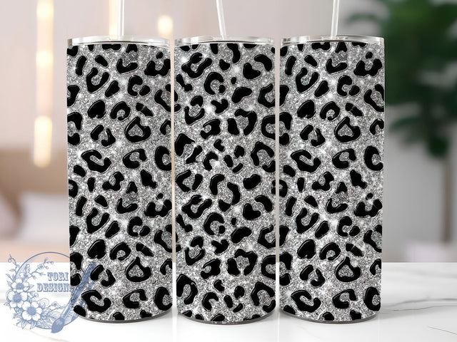 Silver Leopard Glitter 20oz Tumbler, Silver Leopard, Leopard Glitter, Glitter Tumbler, 20oz Tumbler, Silver Tumbler, Leopard Tumbler, Tumbler Wrap Sublimation ToriDesigns 