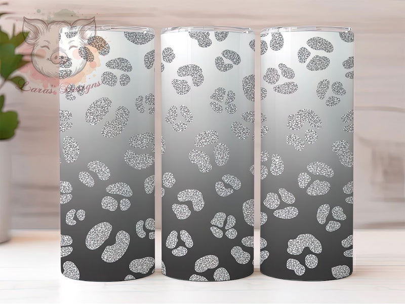 Silver Leopard Glitter Tumbler, Ombre Glitter Sublimation Design, Sparkling Leopard Art, 20oz Glitter Tumbler, Whimsical Leopard Mug, Shiny Ombre Cup, Elegant Silver Wrap Sublimation Lara' s Designs 