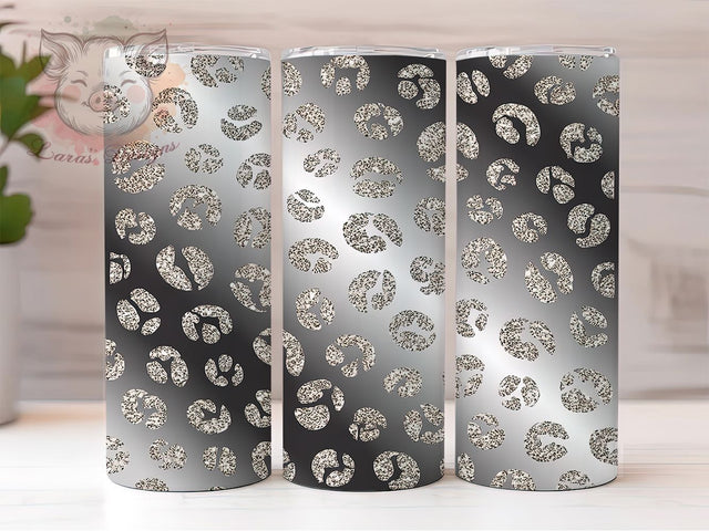 Silver Leopard Glitter Tumbler, Ombre Glitter Sublimation Design, Sparkling Leopard Art, 20oz Glitter Tumbler, Whimsical Leopard Mug, Shiny Ombre Cup, Elegant Silver Wrap Sublimation Lara' s Designs 