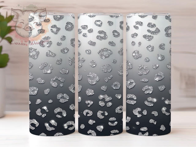 Silver Leopard Glitter Tumbler, Ombre Glitter Sublimation Design, Sparkling Leopard Art, 20oz Glitter Tumbler, Whimsical Leopard Mug, Shiny Ombre Cup, Elegant Silver Wrap Sublimation Lara' s Designs 