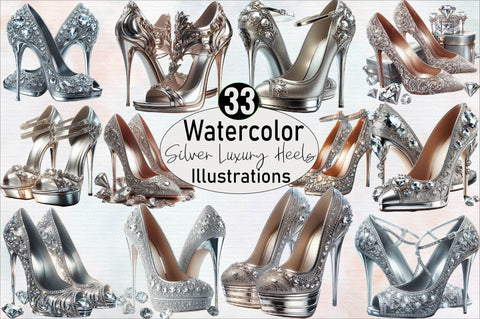 Silver Luxury Heels Sublimation Clipart Bundle Sublimation SVGArt 