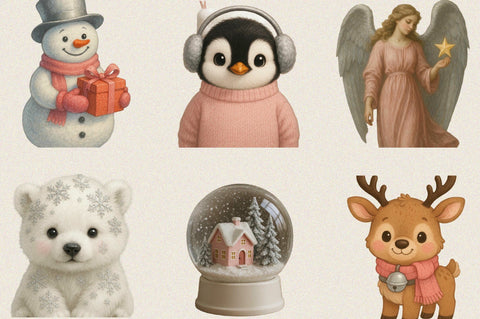 Silver Pink Christmas Clipart Bundle. Sublimation SVGArt 