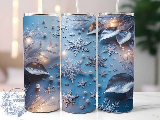 Silver Snowflake Winter Tumbler, Silver Leaves Design, Frosty Holiday Art, Elegant Winter Graphic, Festive Snow Pattern, 20oz Tumbler, Sublimation Design Sublimation ToriDesigns 