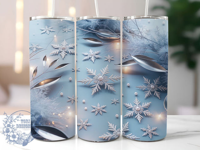 Silver Snowflake Winter Tumbler, Silver Leaves Design, Frosty Holiday Art, Elegant Winter Graphic, Festive Snow Pattern, 20oz Tumbler, Sublimation Design Sublimation ToriDesigns 