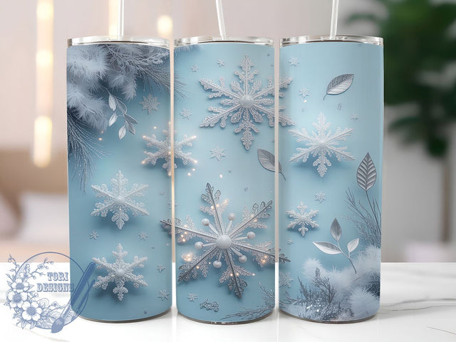 Silver Snowflake Winter Tumbler, Silver Leaves Design, Frosty Holiday Art, Elegant Winter Graphic, Festive Snow Pattern, 20oz Tumbler, Sublimation Design Sublimation ToriDesigns 